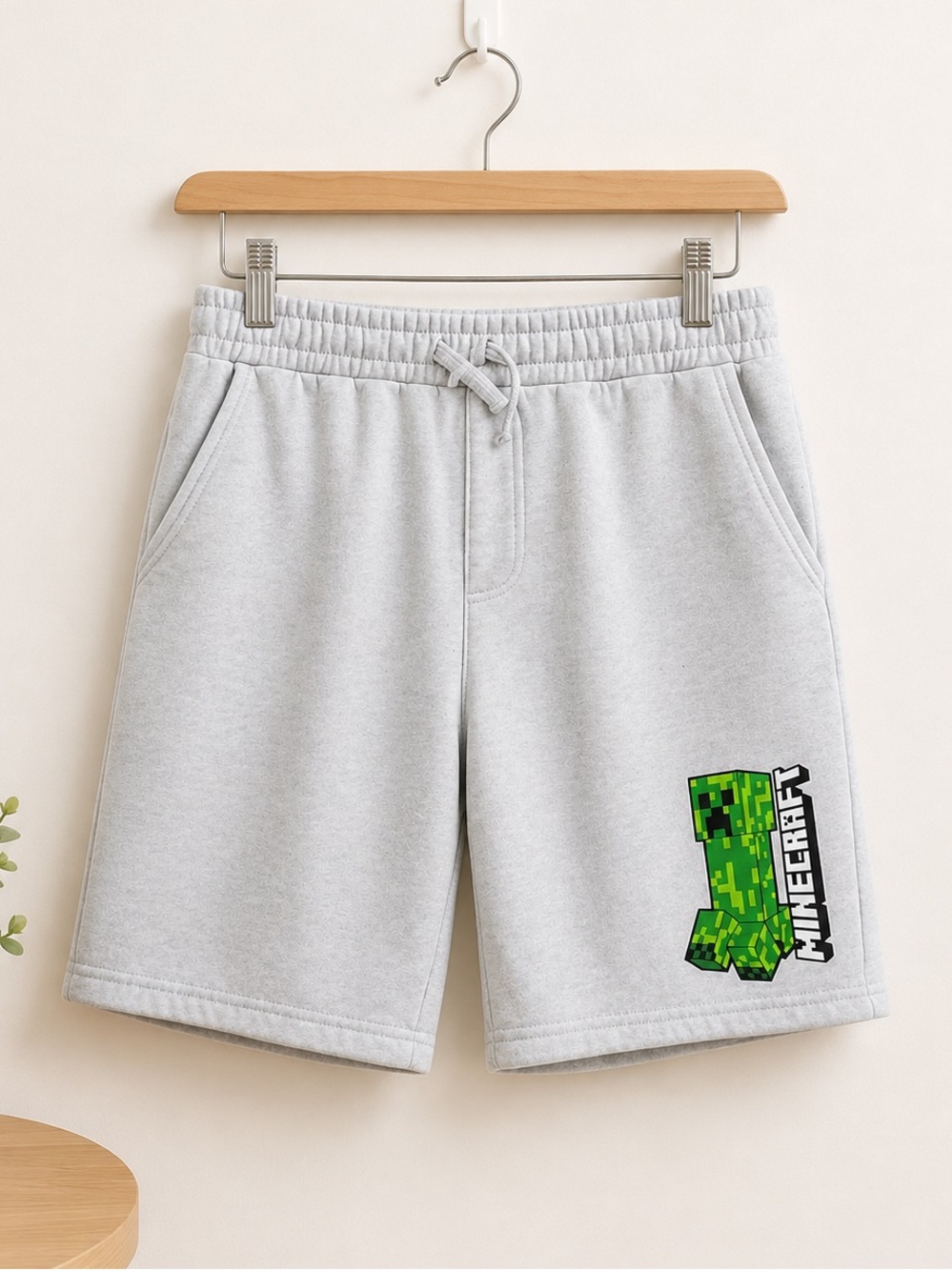MINECRAFT Creeper Fleece Shorts XL 14/16 Gray Pull-On Lounge Shorts Boys